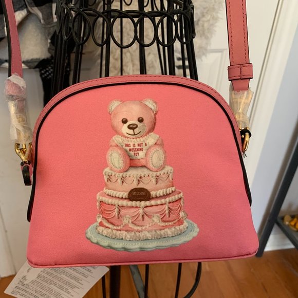 Moschino Bags Moschino Leather Trimmed Bear Print Satin Twill Shoulder Bag Made In Italy